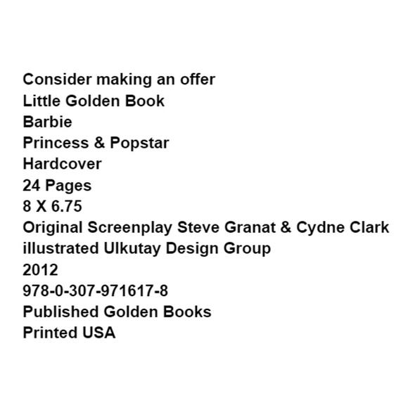 Little Golden Book Barbie Princess and Popstar 2012 Hardcover LGB - Picture 2 of 9